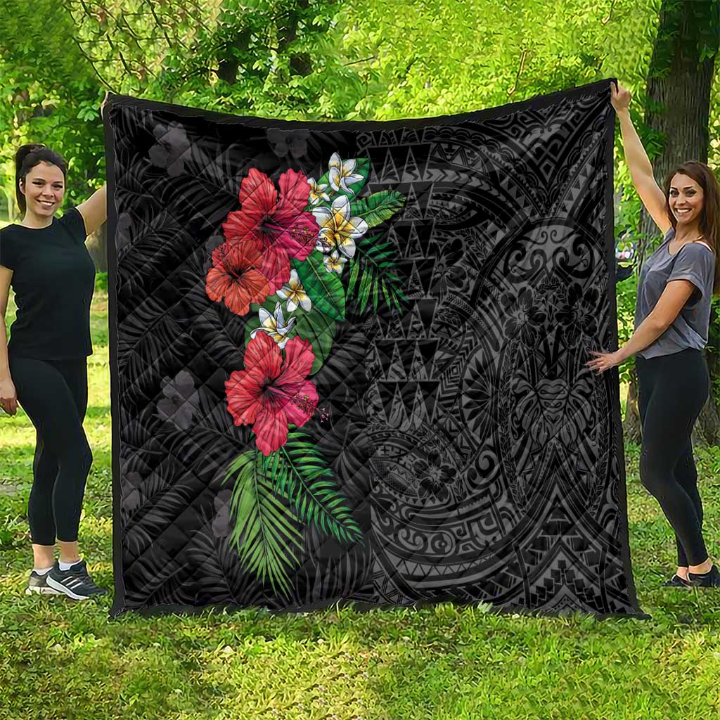 Hawaiian Tropical Plants Quilt Kakau Tattoo and Polynesian Pattern Half Black Color LT03 - Polynesian Pride