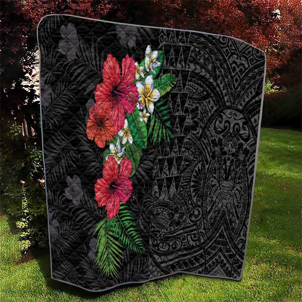 Hawaiian Tropical Plants Quilt Kakau Tattoo and Polynesian Pattern Half Black Color LT03 - Polynesian Pride