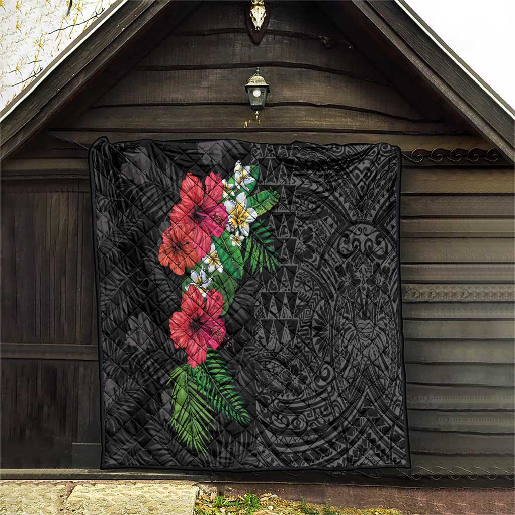 Hawaiian Tropical Plants Quilt Kakau Tattoo and Polynesian Pattern Half Black Color LT03 - Polynesian Pride