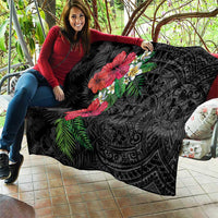 Hawaiian Tropical Plants Quilt Kakau Tattoo and Polynesian Pattern Half Black Color LT03 - Polynesian Pride