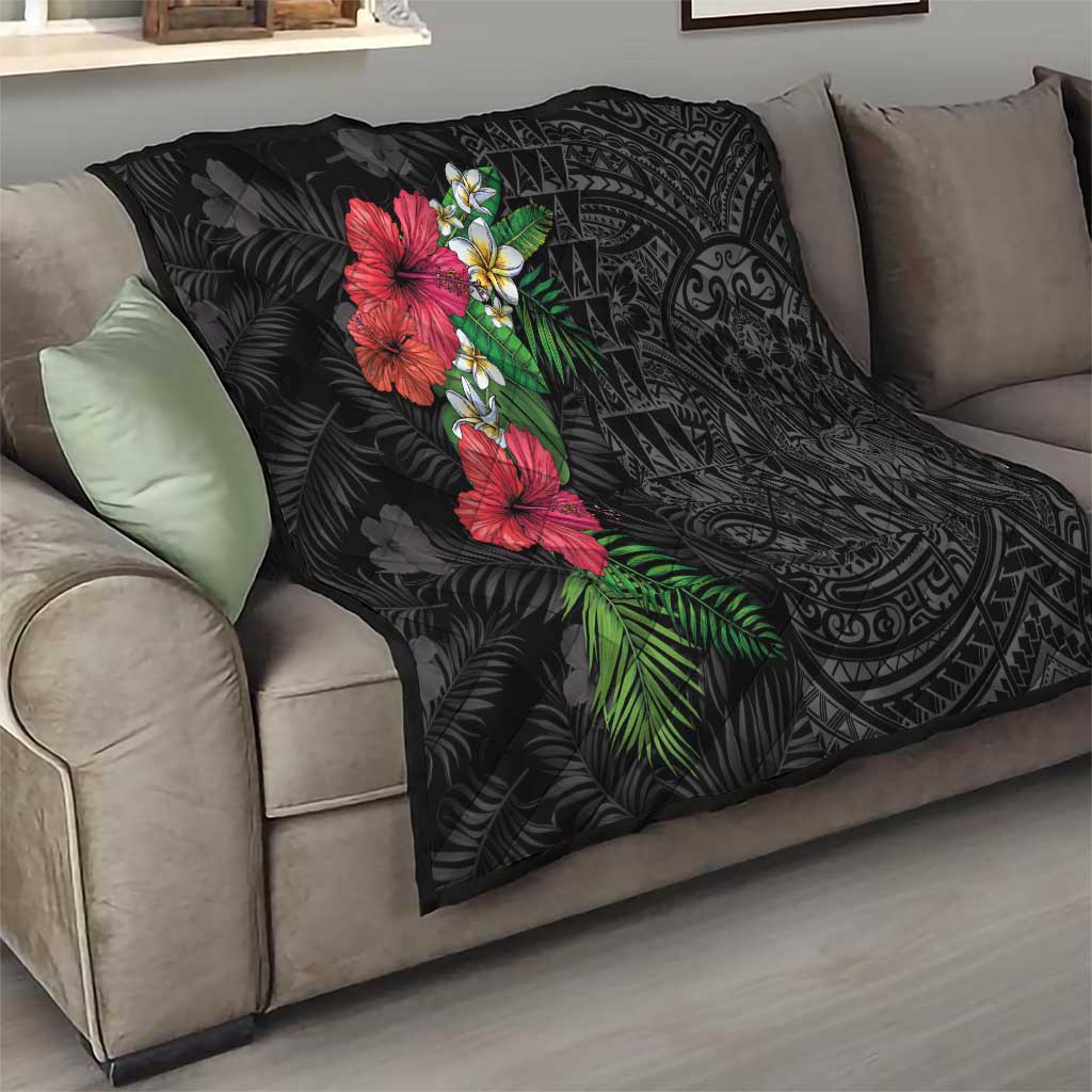 Hawaiian Tropical Plants Quilt Kakau Tattoo and Polynesian Pattern Half Black Color LT03 - Polynesian Pride