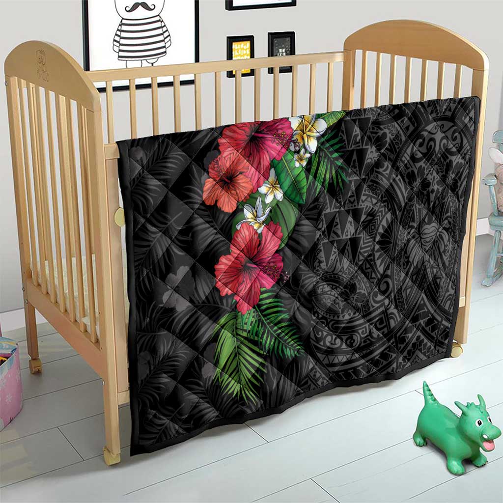 Hawaiian Tropical Plants Quilt Kakau Tattoo and Polynesian Pattern Half Black Color LT03 - Polynesian Pride