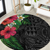 Hawaiian Tropical Plants Round Carpet Kakau Tattoo and Polynesian Pattern Half Black Color LT03 Black - Polynesian Pride