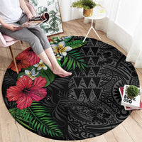 Hawaiian Tropical Plants Round Carpet Kakau Tattoo and Polynesian Pattern Half Black Color LT03 - Polynesian Pride