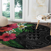 Hawaiian Tropical Plants Round Carpet Kakau Tattoo and Polynesian Pattern Half Black Color LT03 - Polynesian Pride