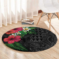 Hawaiian Tropical Plants Round Carpet Kakau Tattoo and Polynesian Pattern Half Black Color LT03 - Polynesian Pride
