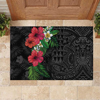 Hawaiian Tropical Plants Rubber Doormat Kakau Tattoo and Polynesian Pattern Half Black Color LT03 Black - Polynesian Pride