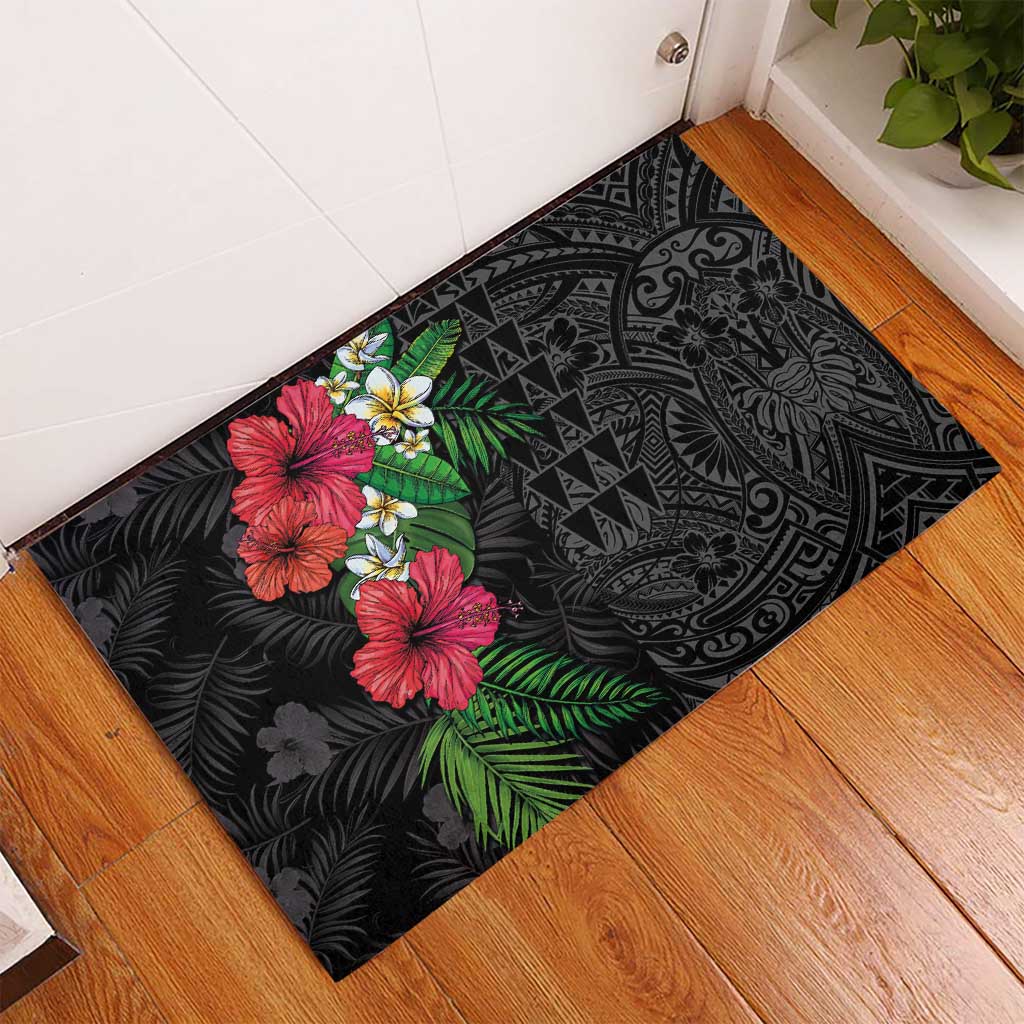 Hawaiian Tropical Plants Rubber Doormat Kakau Tattoo and Polynesian Pattern Half Black Color LT03 - Polynesian Pride