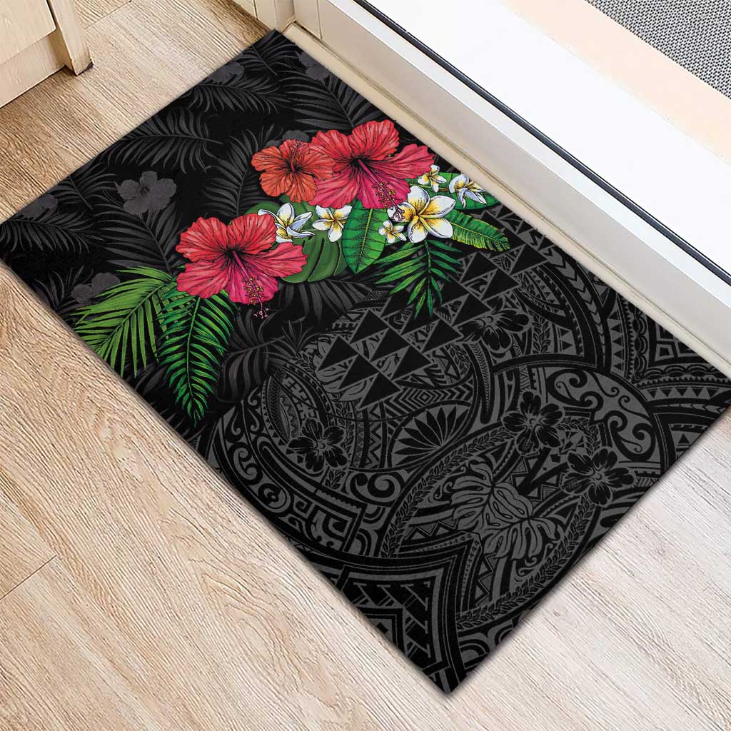 Hawaiian Tropical Plants Rubber Doormat Kakau Tattoo and Polynesian Pattern Half Black Color LT03 - Polynesian Pride