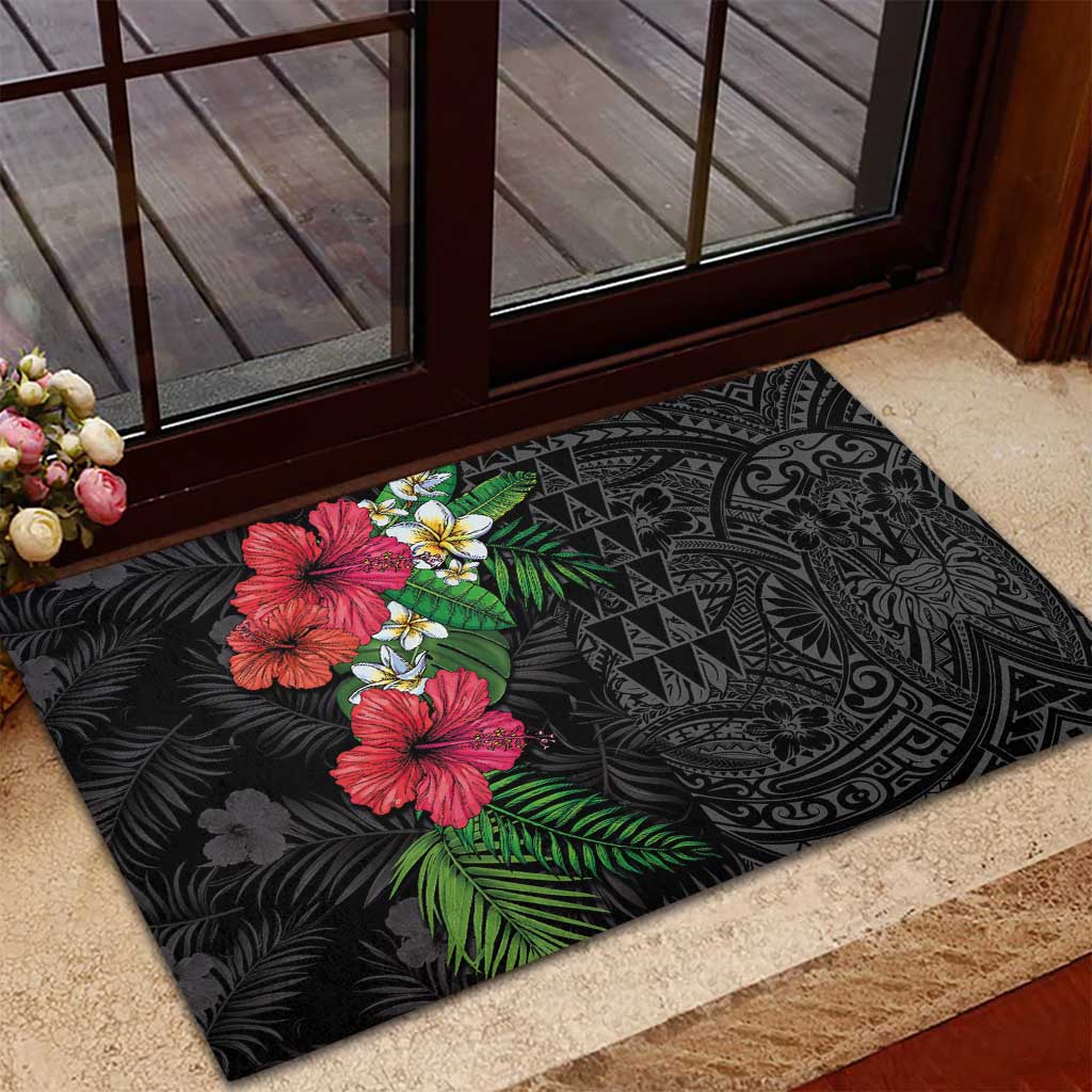 Hawaiian Tropical Plants Rubber Doormat Kakau Tattoo and Polynesian Pattern Half Black Color LT03 - Polynesian Pride