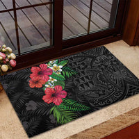 Hawaiian Tropical Plants Rubber Doormat Kakau Tattoo and Polynesian Pattern Half Black Color LT03 - Polynesian Pride
