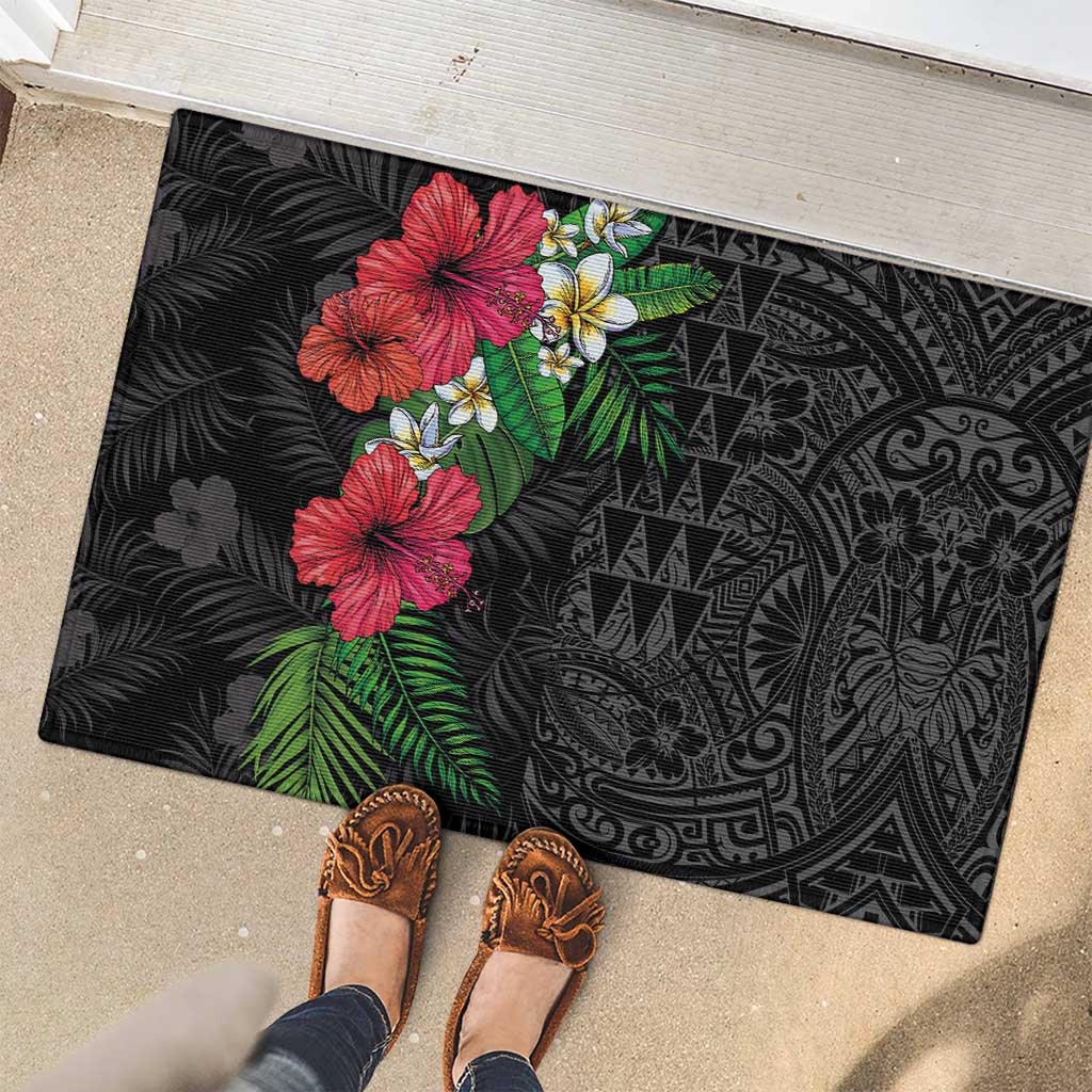 Hawaiian Tropical Plants Rubber Doormat Kakau Tattoo and Polynesian Pattern Half Black Color LT03 - Polynesian Pride