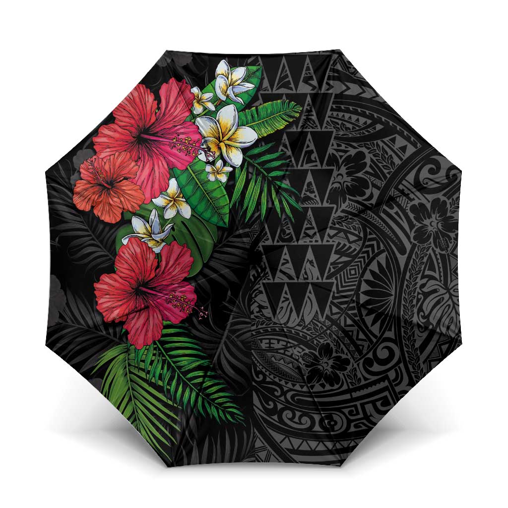 Hawaiian Tropical Plants Umbrella Kakau Tattoo and Polynesian Pattern Half Black Color LT03 One Size Folded 11.42 inch Opened Diameter 37.4 inch Black - Polynesian Pride