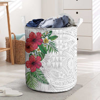 Hawaiian Tropical Plants Laundry Basket Kakau Tattoo and Polynesian Pattern Half White Color LT03 White - Polynesian Pride