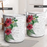 Hawaiian Tropical Plants Laundry Basket Kakau Tattoo and Polynesian Pattern Half White Color LT03 - Polynesian Pride