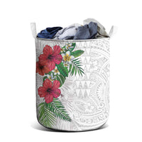Hawaiian Tropical Plants Laundry Basket Kakau Tattoo and Polynesian Pattern Half White Color LT03 - Polynesian Pride