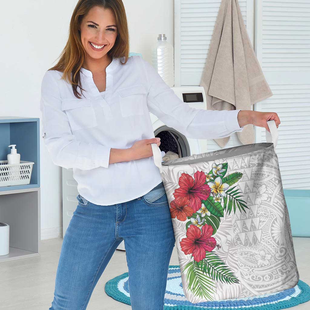 Hawaiian Tropical Plants Laundry Basket Kakau Tattoo and Polynesian Pattern Half White Color LT03 - Polynesian Pride