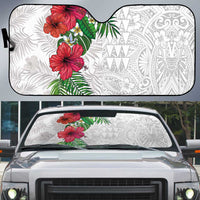 Hawaiian Tropical Plants Auto Sun Shade Kakau Tattoo and Polynesian Pattern Half White Color LT03 White - Polynesian Pride