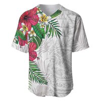 Hawaiian Tropical Plants Baseball Jersey Kakau Tattoo and Polynesian Pattern Half White Color LT03 White - Polynesian Pride
