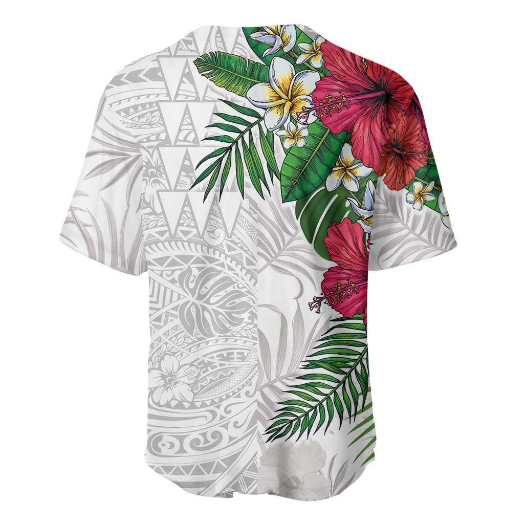 Hawaiian Tropical Plants Baseball Jersey Kakau Tattoo and Polynesian Pattern Half White Color LT03 - Polynesian Pride