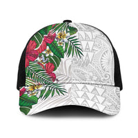 Hawaiian Tropical Plants Baseball Net Cap Kakau Tattoo and Polynesian Pattern Half Black White LT03 One Size Black White - Polynesian Pride