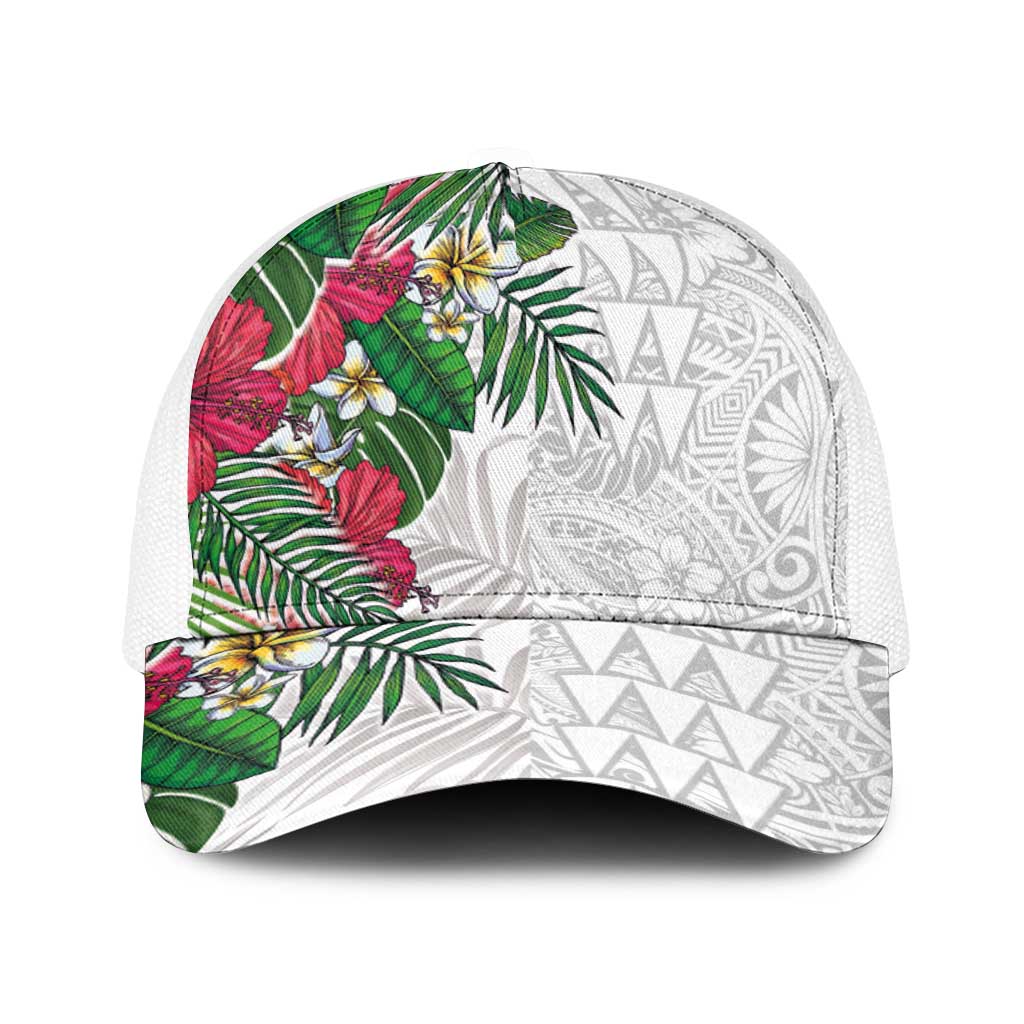 Hawaiian Tropical Plants Baseball Net Cap Kakau Tattoo and Polynesian Pattern Half Black White LT03 One Size White White - Polynesian Pride