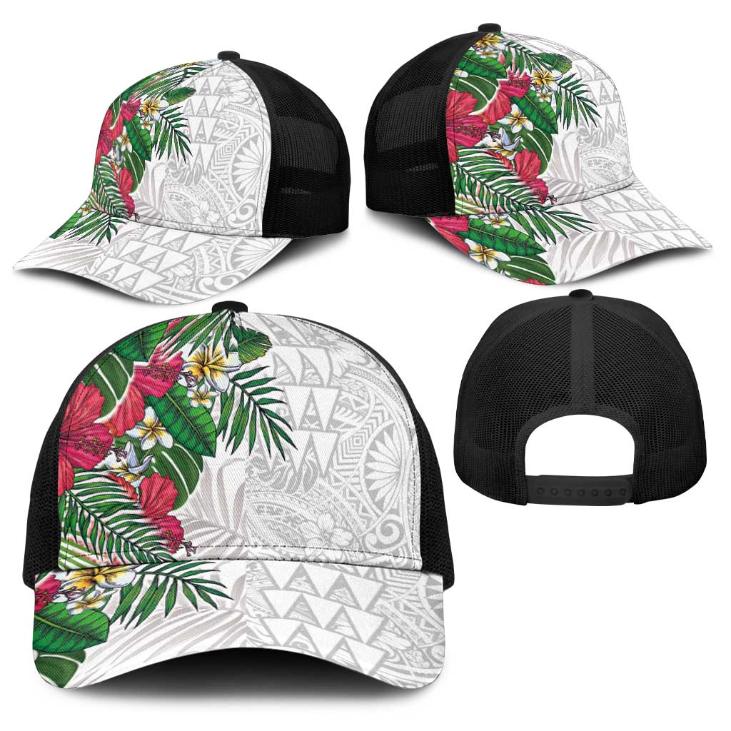 Hawaiian Tropical Plants Baseball Net Cap Kakau Tattoo and Polynesian Pattern Half Black White LT03 - Polynesian Pride