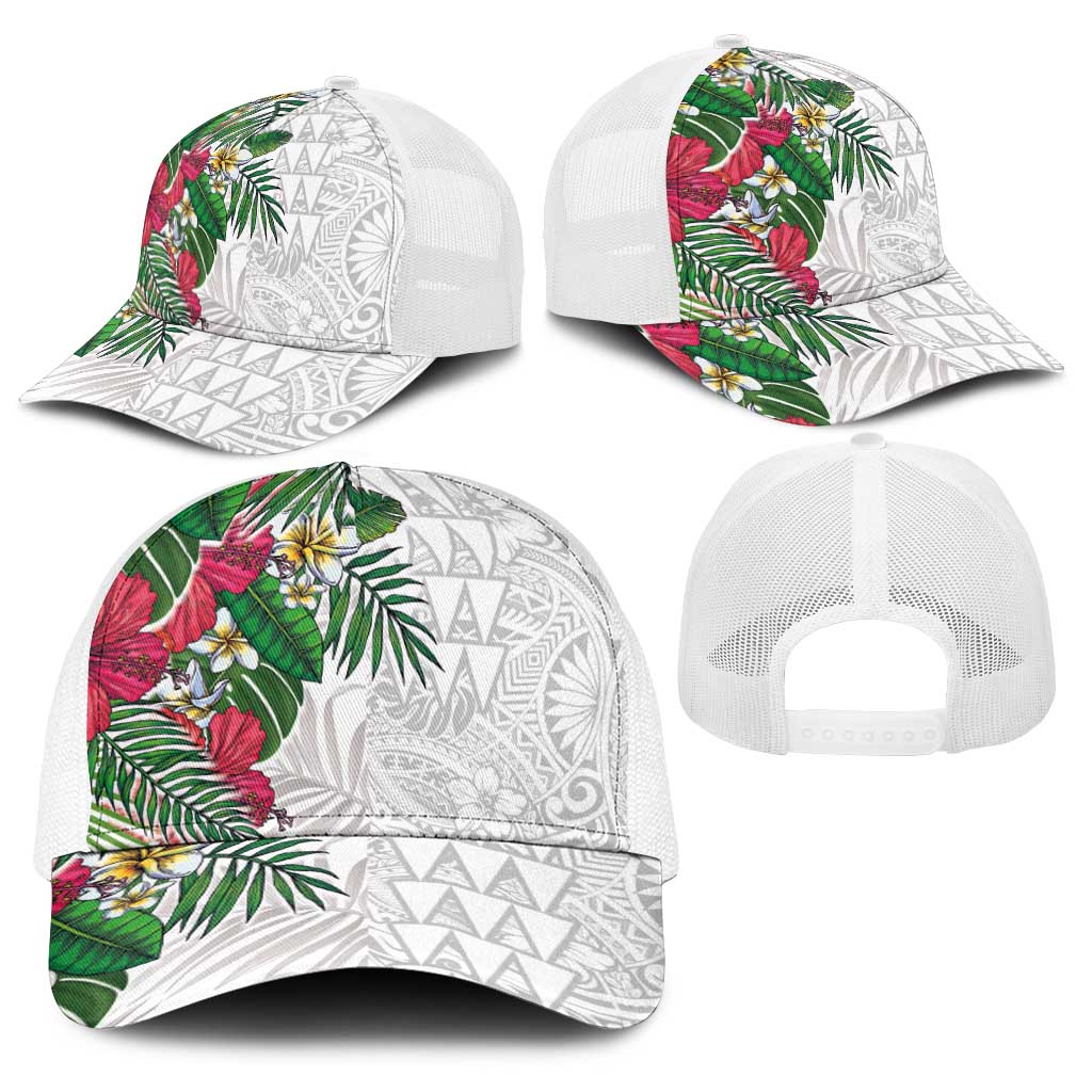 Hawaiian Tropical Plants Baseball Net Cap Kakau Tattoo and Polynesian Pattern Half Black White LT03 - Polynesian Pride