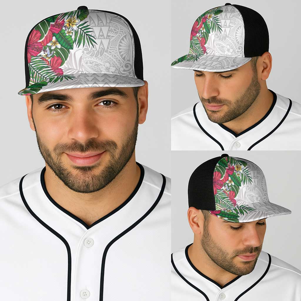 Hawaiian Tropical Plants Baseball Net Cap Kakau Tattoo and Polynesian Pattern Half Black White LT03 - Polynesian Pride
