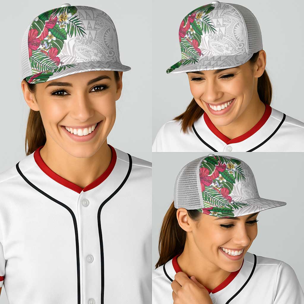 Hawaiian Tropical Plants Baseball Net Cap Kakau Tattoo and Polynesian Pattern Half Black White LT03 - Polynesian Pride