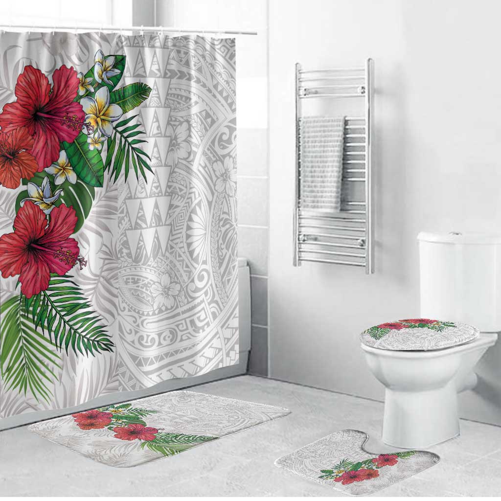 Hawaiian Tropical Plants Bathroom Set Kakau Tattoo and Polynesian Pattern Half White Color LT03 Bathroom Set (4 pcs) White - Polynesian Pride
