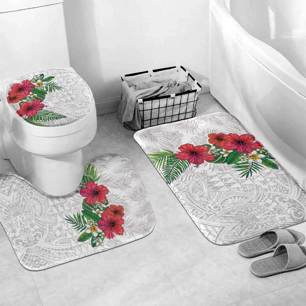 Hawaiian Tropical Plants Bathroom Set Kakau Tattoo and Polynesian Pattern Half White Color LT03 Mat Set Only (3 pcs) One Size White - Polynesian Pride