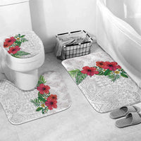 Hawaiian Tropical Plants Bathroom Set Kakau Tattoo and Polynesian Pattern Half White Color LT03 Mat Set Only (3 pcs) One Size White - Polynesian Pride