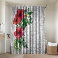 Hawaiian Tropical Plants Bathroom Set Kakau Tattoo and Polynesian Pattern Half White Color LT03 Shower Curtain Only White - Polynesian Pride