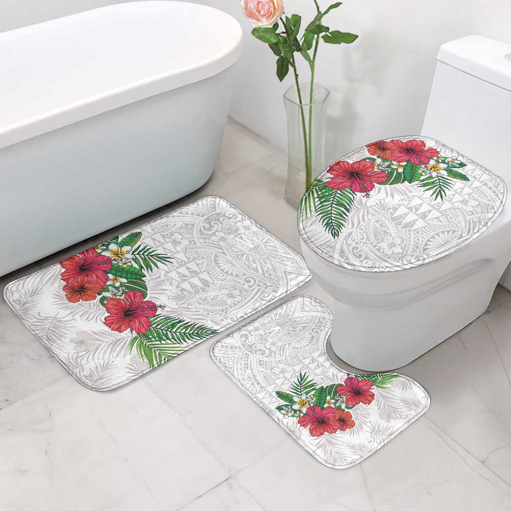 Hawaiian Tropical Plants Bathroom Set Kakau Tattoo and Polynesian Pattern Half White Color LT03 - Polynesian Pride