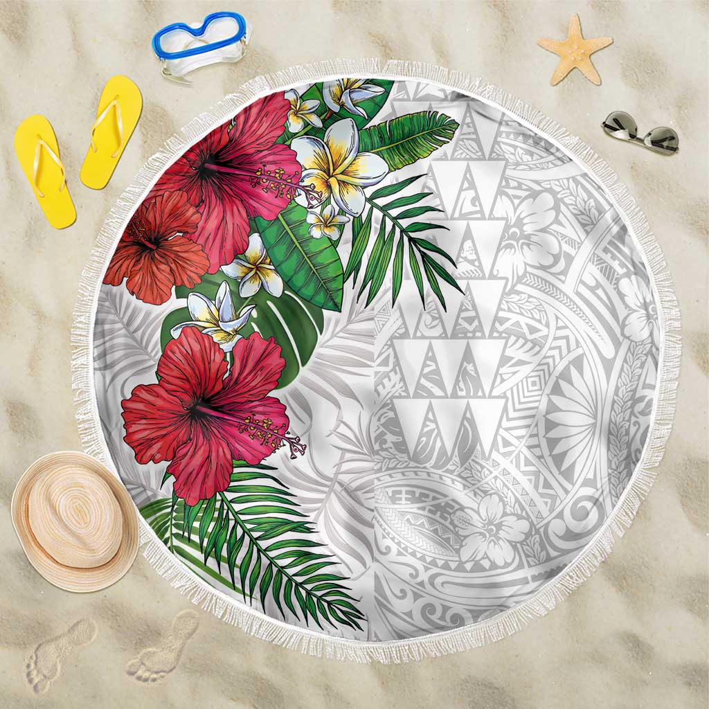 Hawaiian Tropical Plants Beach Blanket Kakau Tattoo and Polynesian Pattern Half White Color LT03 One Size 150cm White - Polynesian Pride