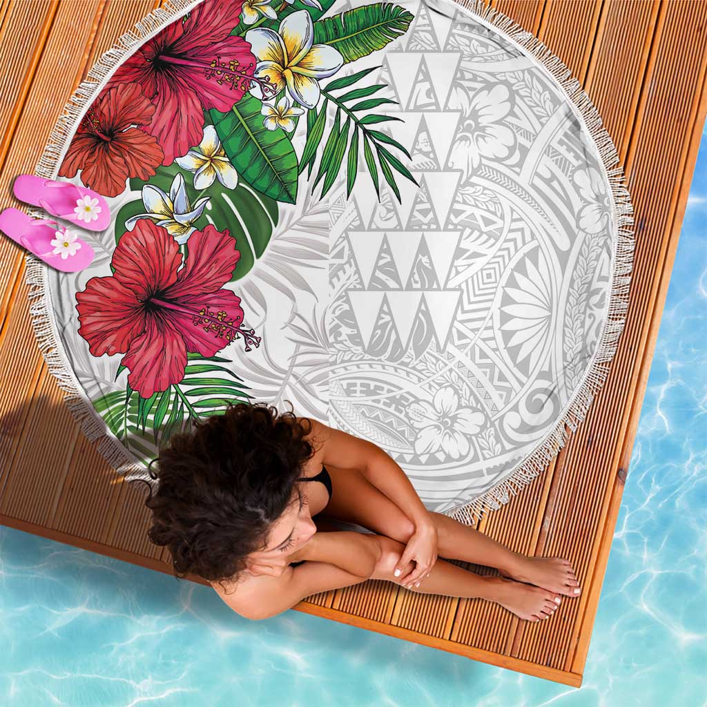 Hawaiian Tropical Plants Beach Blanket Kakau Tattoo and Polynesian Pattern Half White Color LT03 - Polynesian Pride