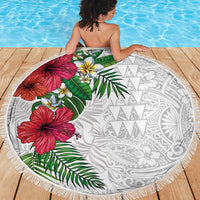 Hawaiian Tropical Plants Beach Blanket Kakau Tattoo and Polynesian Pattern Half White Color LT03 - Polynesian Pride