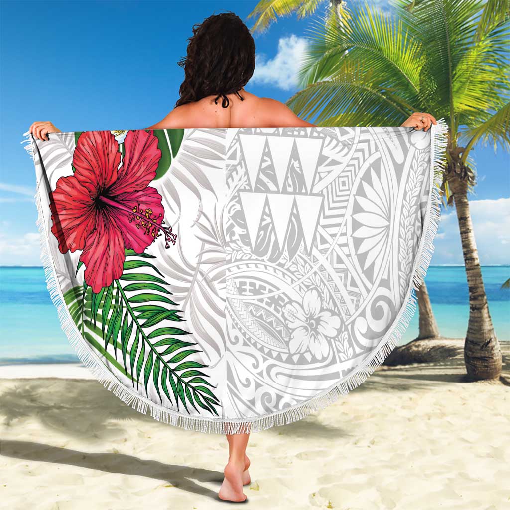 Hawaiian Tropical Plants Beach Blanket Kakau Tattoo and Polynesian Pattern Half White Color LT03 - Polynesian Pride
