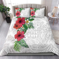 Hawaiian Tropical Plants Bedding Set Kakau Tattoo and Polynesian Pattern Half White Color LT03 - Polynesian Pride