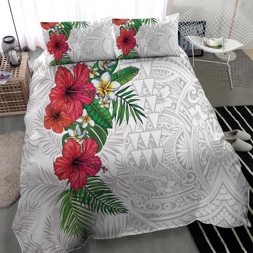 Hawaiian Tropical Plants Bedding Set Kakau Tattoo and Polynesian Pattern Half White Color LT03 - Polynesian Pride