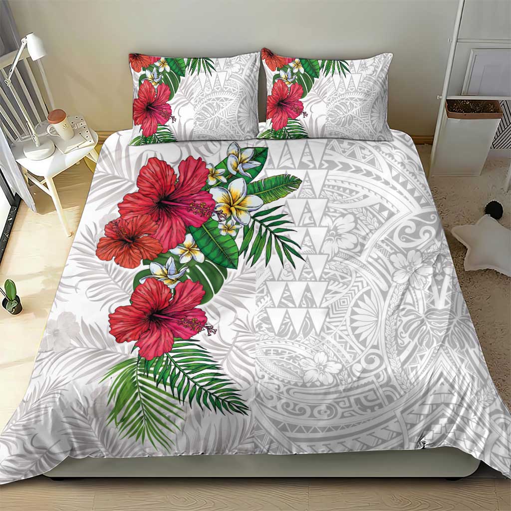 Hawaiian Tropical Plants Bedding Set Kakau Tattoo and Polynesian Pattern Half White Color LT03 - Polynesian Pride