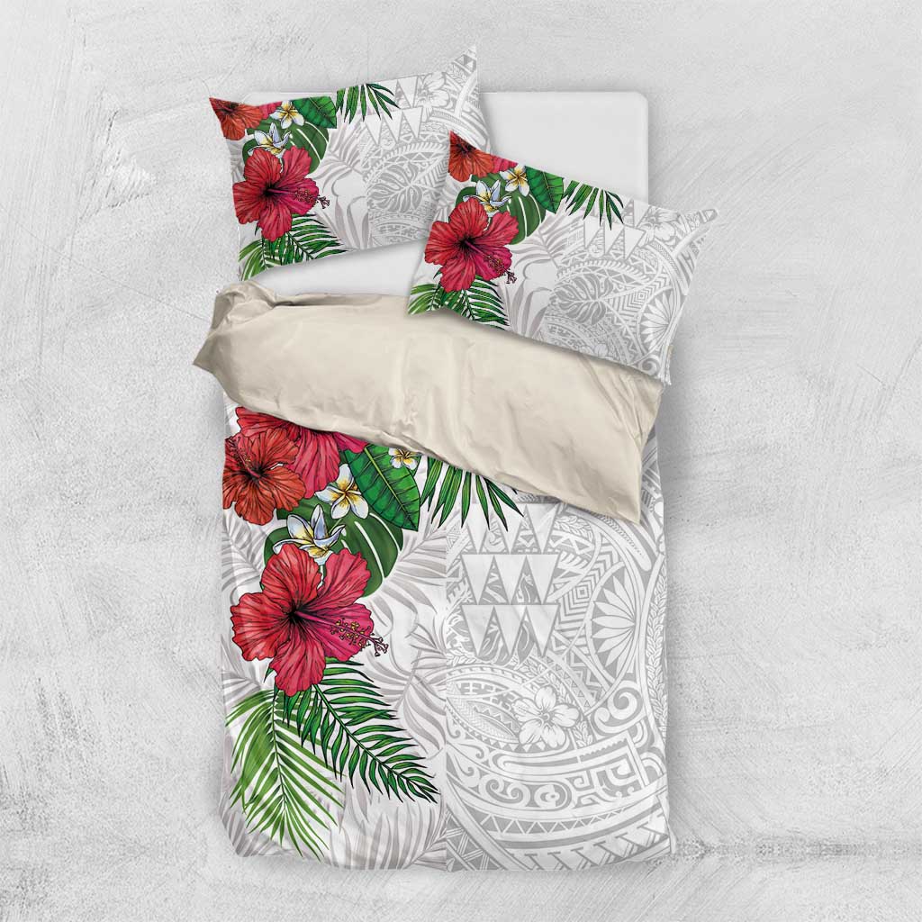Hawaiian Tropical Plants Bedding Set Kakau Tattoo and Polynesian Pattern Half White Color LT03 US Twin 172cm x 218cm White - Polynesian Pride