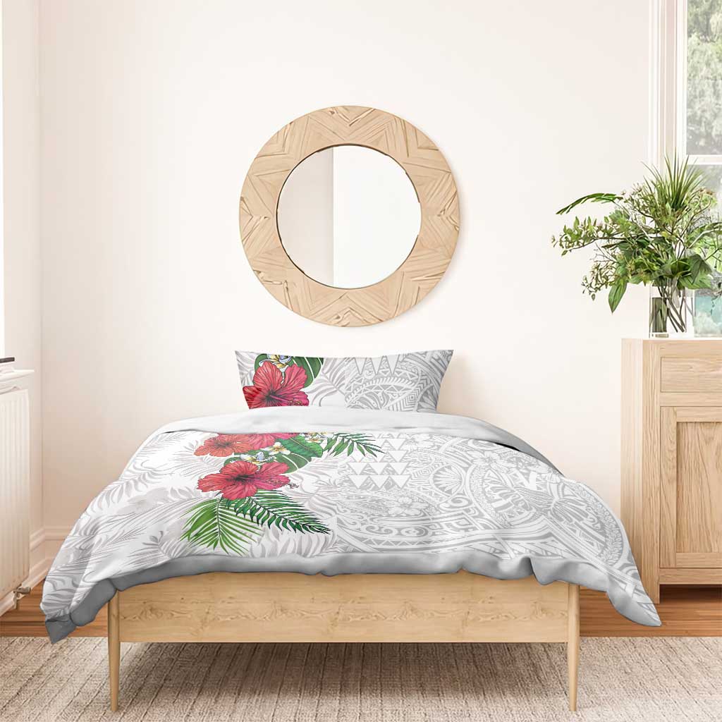 Hawaiian Tropical Plants Bedding Set Kakau Tattoo and Polynesian Pattern Half White Color LT03 - Polynesian Pride