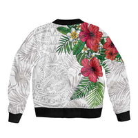 Hawaiian Tropical Plants Bomber Jacket Kakau Tattoo and Polynesian Pattern Half White Color LT03 - Polynesian Pride