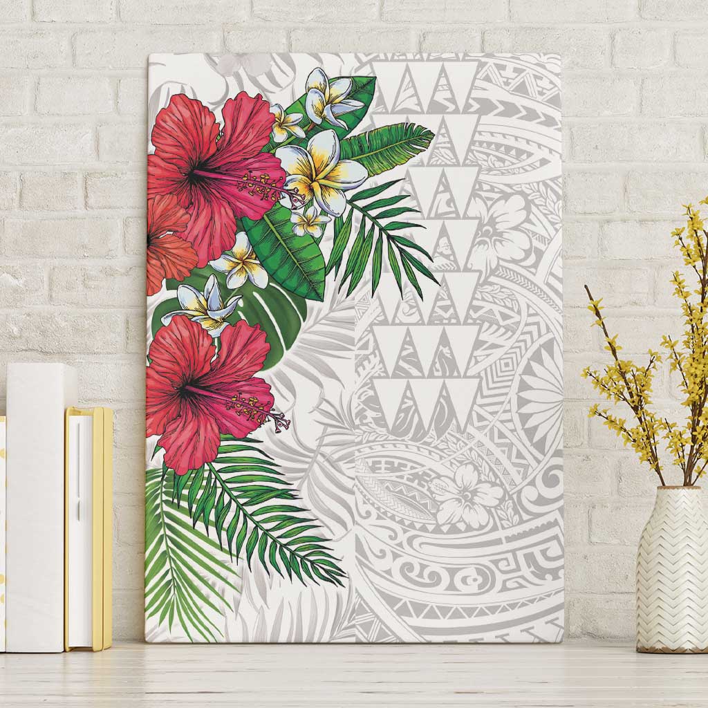 Hawaiian Tropical Plants Canvas Wall Art Kakau Tattoo and Polynesian Pattern Half White Color LT03 Without Frame White - Polynesian Pride