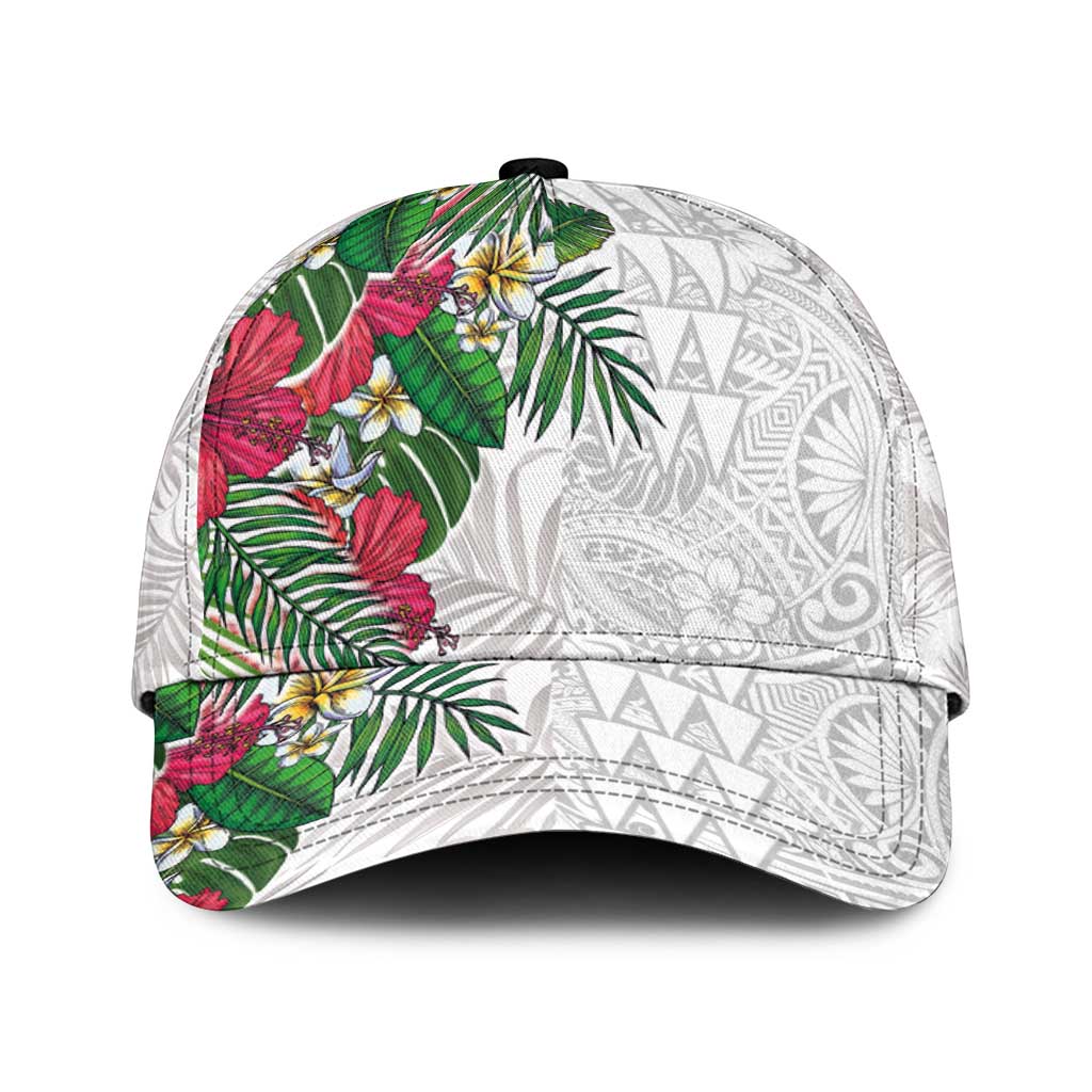 Hawaiian Tropical Plants Classic Cap Kakau Tattoo and Polynesian Pattern Half Black White LT03 Universal Fit White - Polynesian Pride