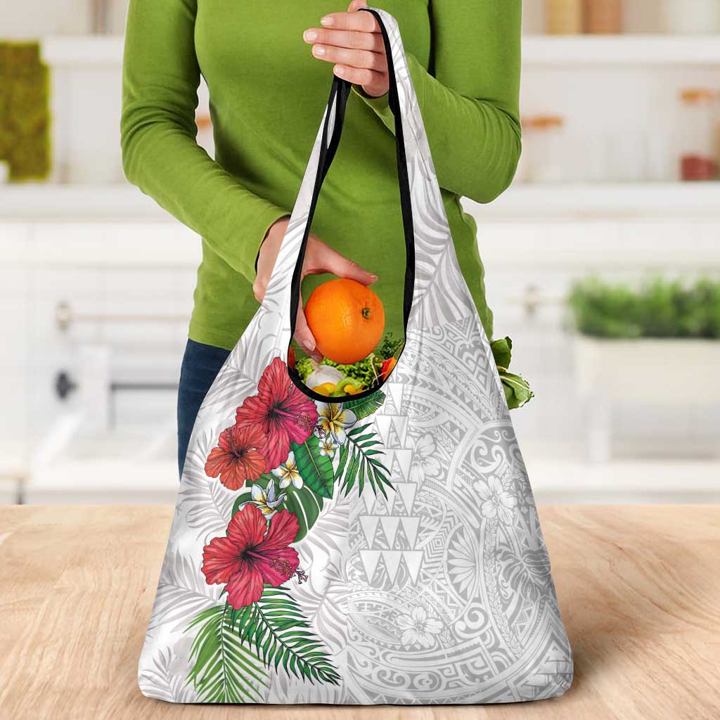 Hawaiian Tropical Plants Grocery Bag Kakau Tattoo and Polynesian Pattern Half White Color LT03 - Polynesian Pride