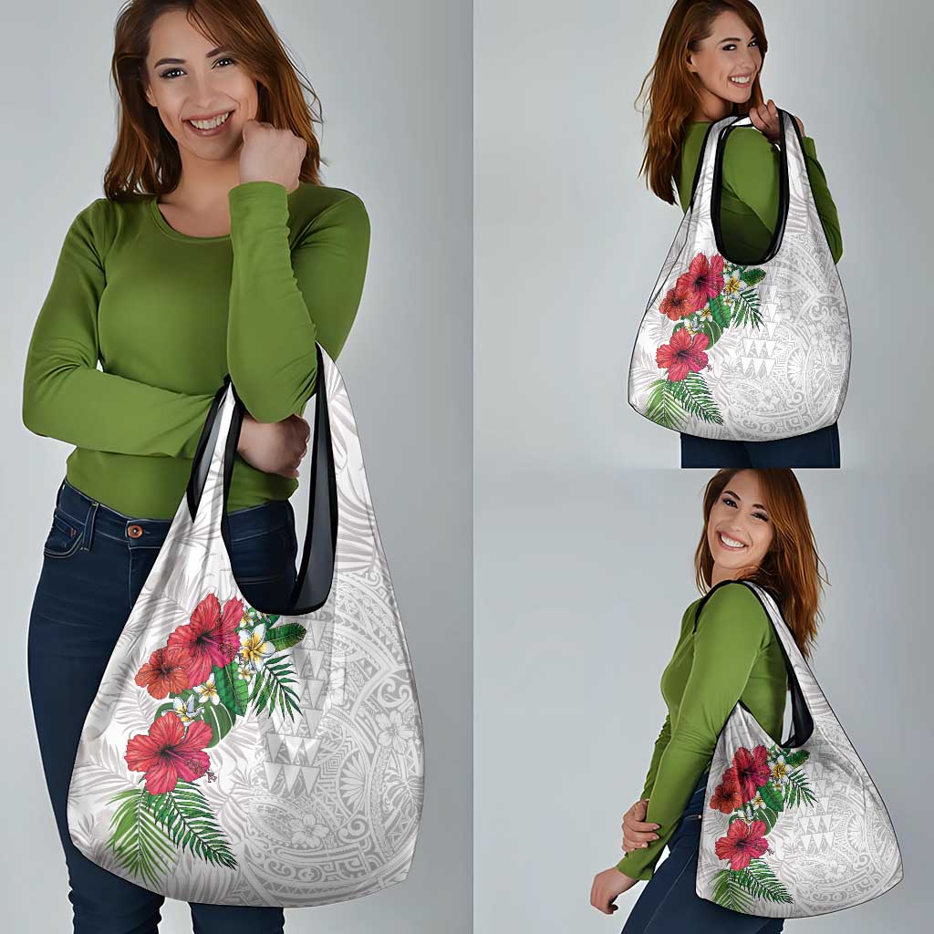Hawaiian Tropical Plants Grocery Bag Kakau Tattoo and Polynesian Pattern Half White Color LT03 - Polynesian Pride