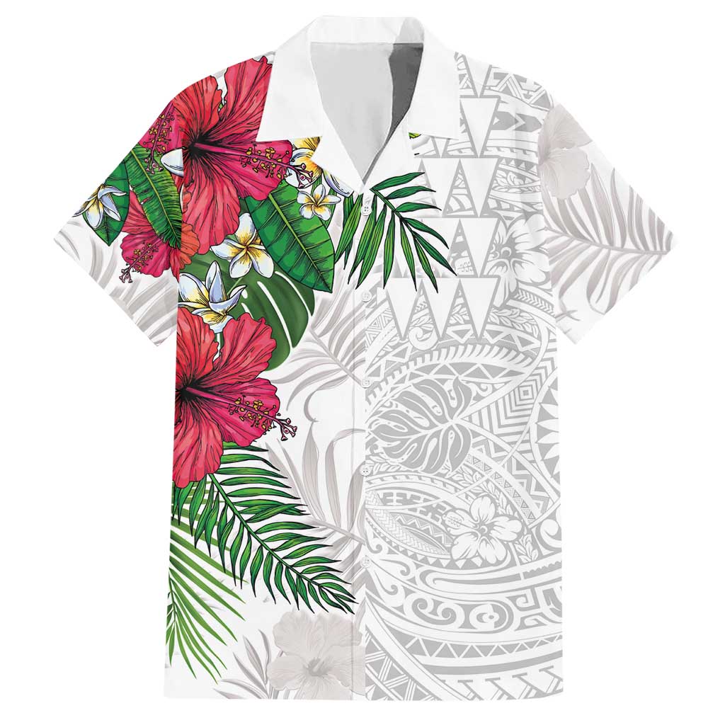 Hawaiian Tropical Plants Hawaiian Shirt Kakau Tattoo and Polynesian Pattern Half White Color LT03 White - Polynesian Pride